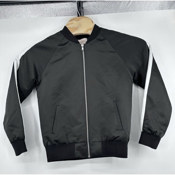 Forever 21 Satin Bomber Jacket Womans SCrane Birds Embroidered Full Zip Pockets - Picture 3 of 12